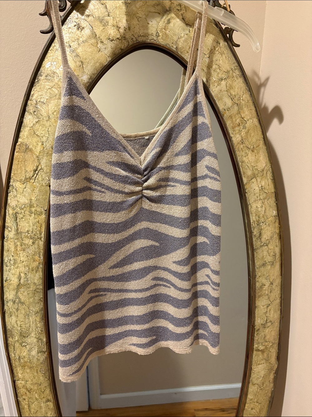 Zebra Stripe Knit Cami Tank - Blue & Cream